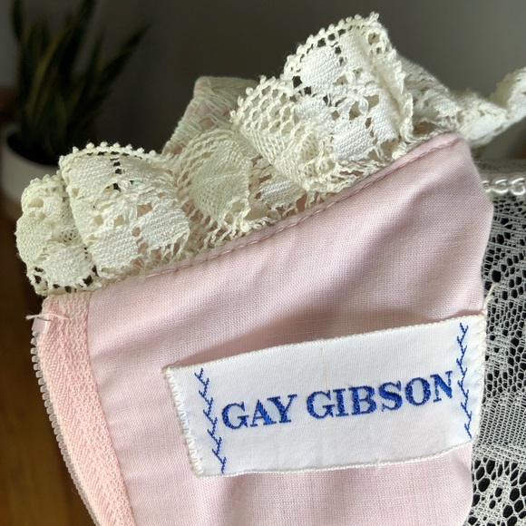 Vintage 60s pink white floral dress sleeveless blush mini ivory ruffle lace smal - Picture 11 of 11